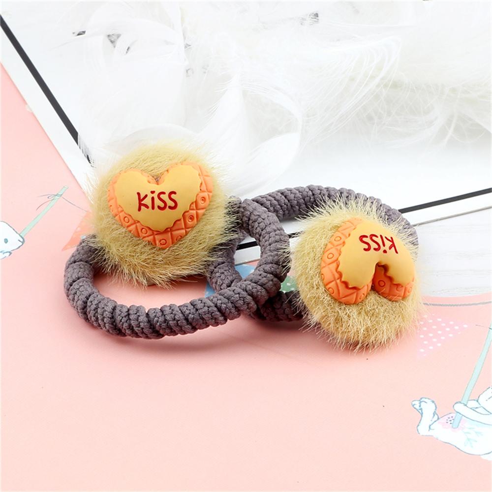 2PCS Sweet Colorful Hair Bands for Kids Girls Furry Fruits Bowknot Heart Winter Hair Ties Elastic Headband Hair Accessories Gift