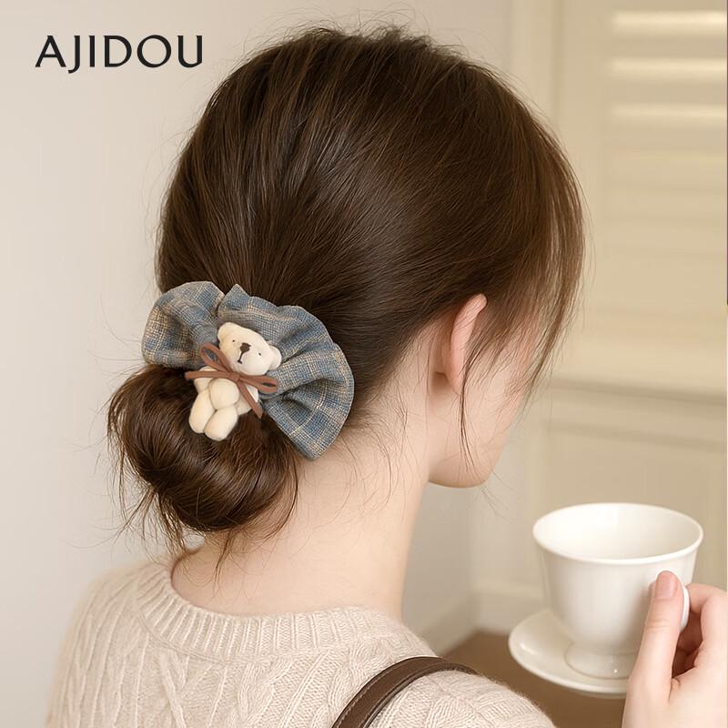 AJIDO Cute Plaid Bear Hair Tie with Bow