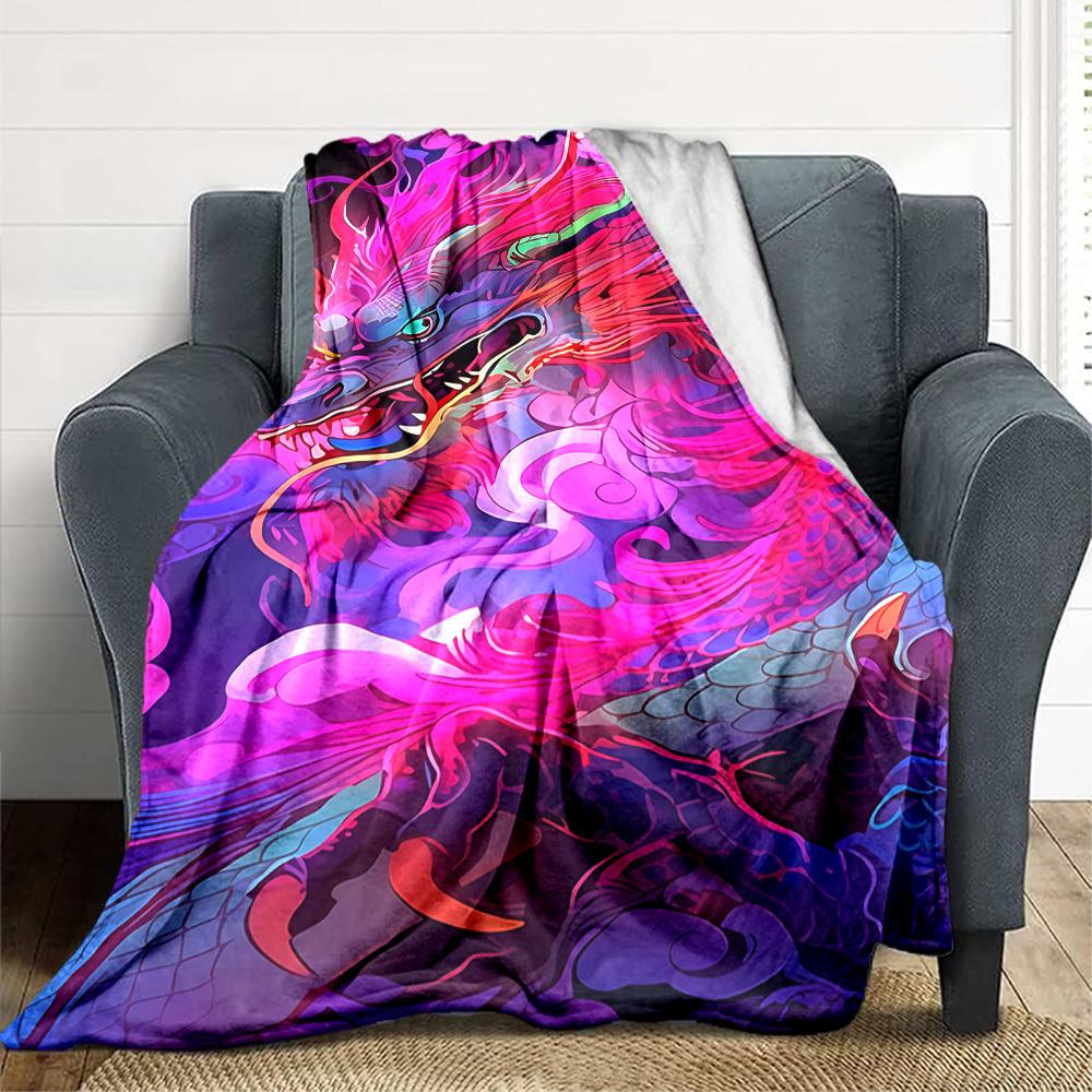 1pc Dragon Art Blanket Lightweight Flannel Blanket Throw Blanket For Sofa, Bed, Travel, Camping, Livingroom, Couch, Chair, And Bed yy2509026147