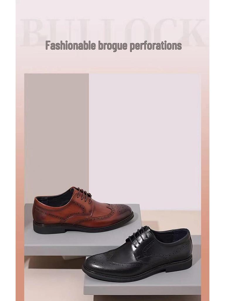Men's British Style Height-Increasing Brogue Leather Shoes for Summer - Breathable, Formal, and Casual. Perfect for Groom or Wedding.