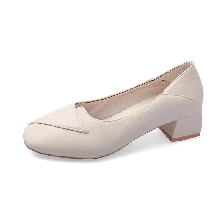 

Модные женские новые весенние туфли 2024 года на высоком каблуке, черные рабочие туфли с мягкой подошвой, одинарный стиль, толстая подошва, острый носок 36 бежевый