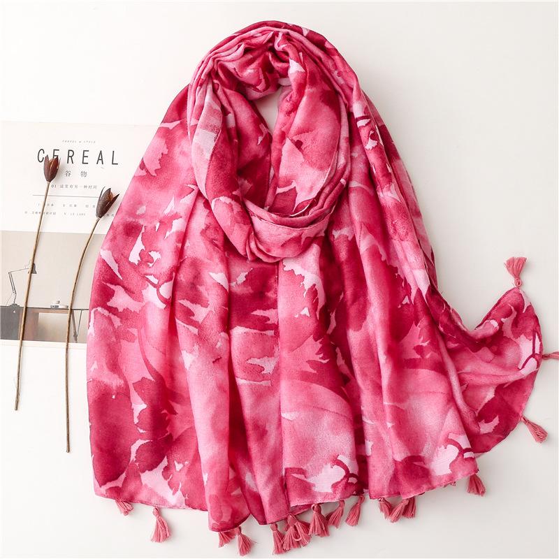 Fashion Women Spring Autumn Viscose Scarf Shawl Lemon Tree Floral Tassel Pashmina Stole Wrap Echarpe Foulards Muslim Hijab