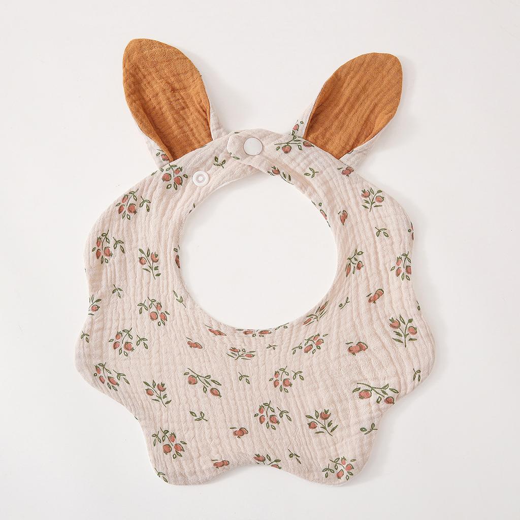 Baby Cotton Crepe Gauze Bibs Cute Rabbit Ear Wavy Edge Saliva Towel Newborn Drool Burp Cloth Soft Absorbent Neck Bib