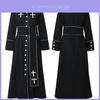 Robe de Padre Feminino com Gola Alta, Batina Romana, Cinto, Estilo de Rua, Branco/preto, XS-5XL