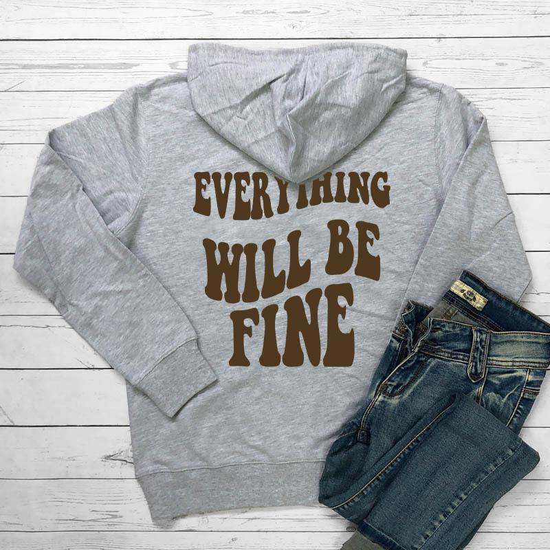 

Все будет хорошо Женские толстовки с капюшоном Трендовые эстетичные толстовки с карманом Tumblr Модный повседневный джемпер S серый