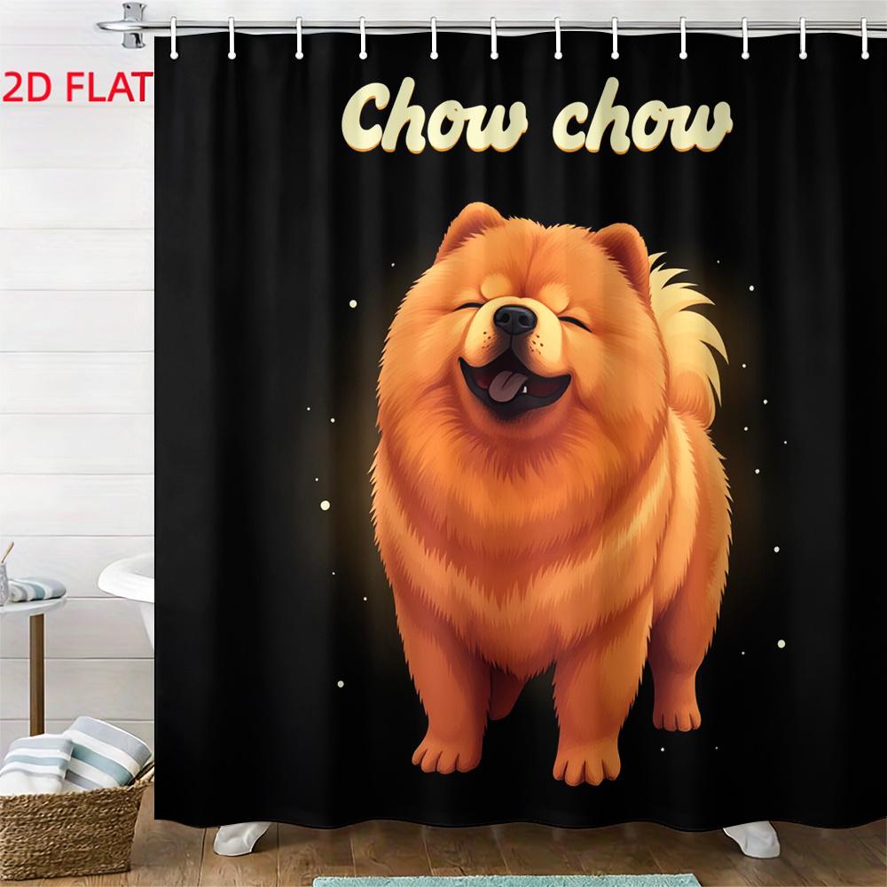 Cute Dog Shower Curtain Bathroom Decor Chow Chow Pet Animal Illustration Waterproof Shower Curtain 180x180cm