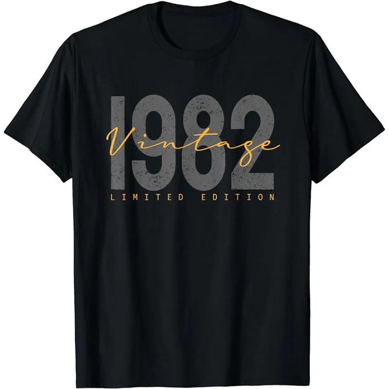 Mens Graphic Print Cotton T-Shirt 1982 Born Streetwear Tee Casual Short Sleeve