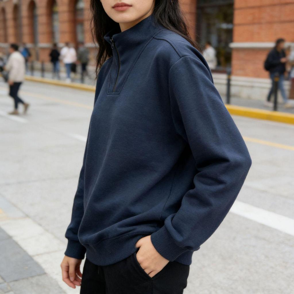 2025 Autumn/Winter Women's Cotton Half-Zip Stand Collar Casual Hoodie - Fashionable Versatile Business Outerwear Top