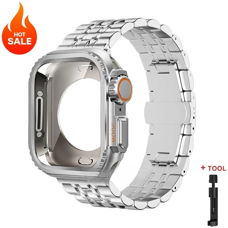 

Металлический ремешок + Металлический корпус для Apple Watch Series 11 46 мм 42 мм Ultra 3/2/1 49 мм 45 мм 44 мм Ремешок для Series 11 10 9 8 7 6 5 SE2 SE3 4 Ultra 3 2 1 49mm серебряный