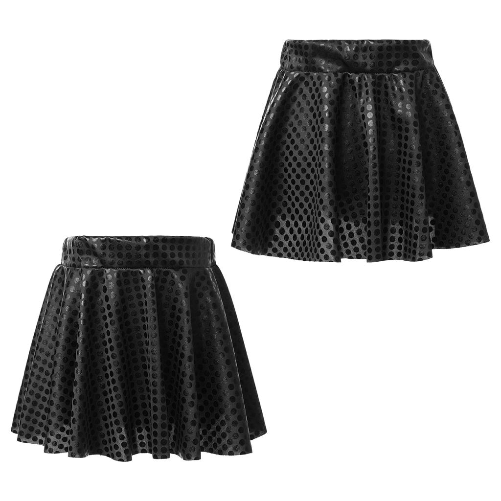 Girls Festivals Dance Skirt: Elastic Waistband Sparkling Dot Mini Swing Skirt for Skating Stage Performance