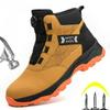 Men Safety Shoes Waterproof Work Boots Puncture-Proof Non Slip Sneakers Steel Toe Protective Boots Rotating Button Winter Boots