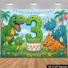 2D Flat Banner - Background for Dinosaur Park's 3rd Birthday Party, Featuring the Green Number "3" and Cute Dinosaur Characters