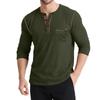 Men's Autumn and Winter Long-sleeved Henley Retro T-shirt Three-button Pocket Top