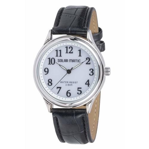 Klefer Men's Analog Solar Watch with Waterproof Leather Strap, Black, SM-AM165-WTS