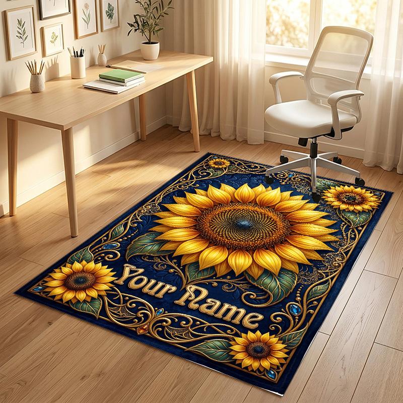 Sunburst Theme Soft Crystal Velvet Rug Custom Name & Text Print Non Slip Floor Rug for Bedroom Living Room