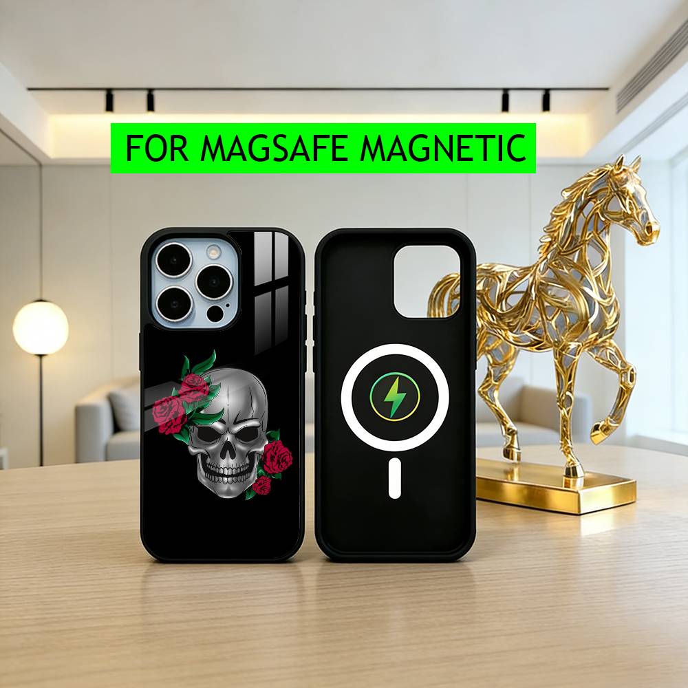 Purple red Silver S-Skull Phone Case For iPhone17,16,15,14,13,12,11 Plus,Pro Magnetic with Magsafe Wireless Charging