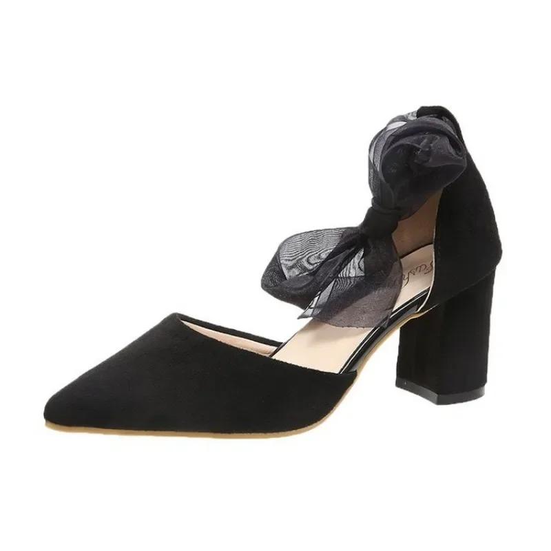 Women's Shoes Lace-up Women's High Heels Fashion Cover Heel Dress Pumps Women New Pointed Toe Heels Women Zapatos