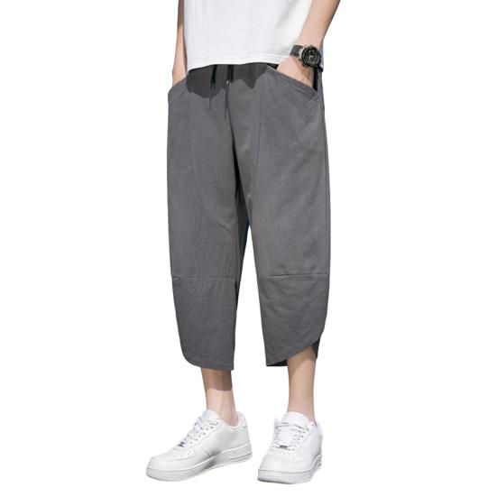 Herren Casual Cropped Pants Dünne Seitentaschen Kordelzug Elastische Taille Einfarbig Gym Traning Jogging Jogginghose Strandhose Trainingshose