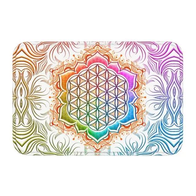 Flower of Life In Lotus Mandala Front Entrance Doormat Sacred Geometry Meditation Anti-Slip Bathroom Mat Room Floor Mat