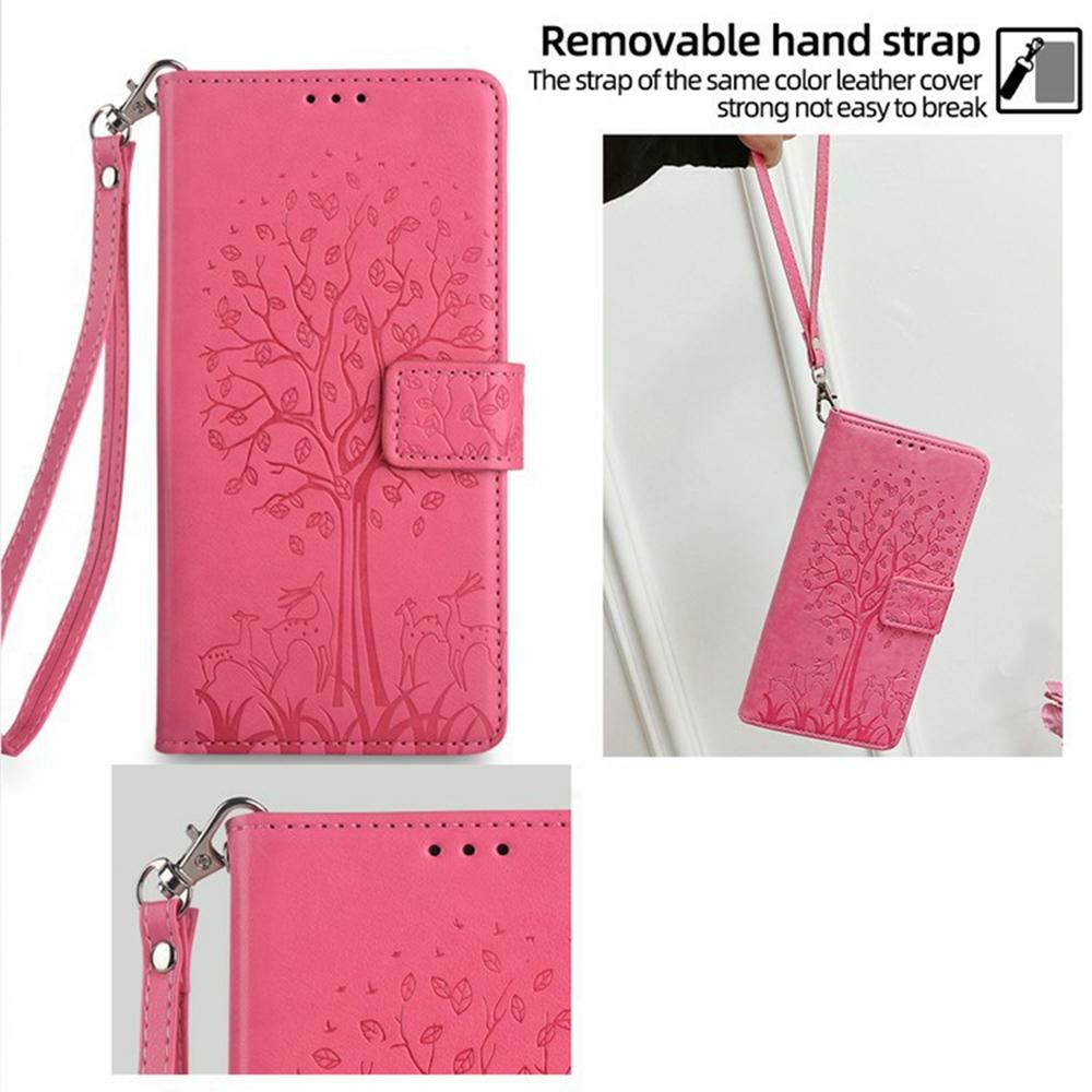 For iPhone 16e Case PU Leather Wallet Phone Cover Tree Deer Imprinted