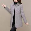 Autumn Winter Women Solid Color Diamond Grid Medium Long Thicken Warm Long Sleeve Cotton Jacket