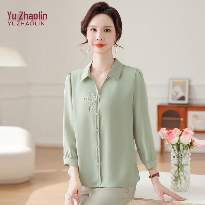 YUZHAOLIN Mid-aged Women s Summer Seven-Quarter Sleeve T-Shirt 2XL