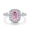 S925 Sterling Silver Pink Square Gemstone Ring for Women - 2 Carat with High-Carbon Cubic Zirconia.