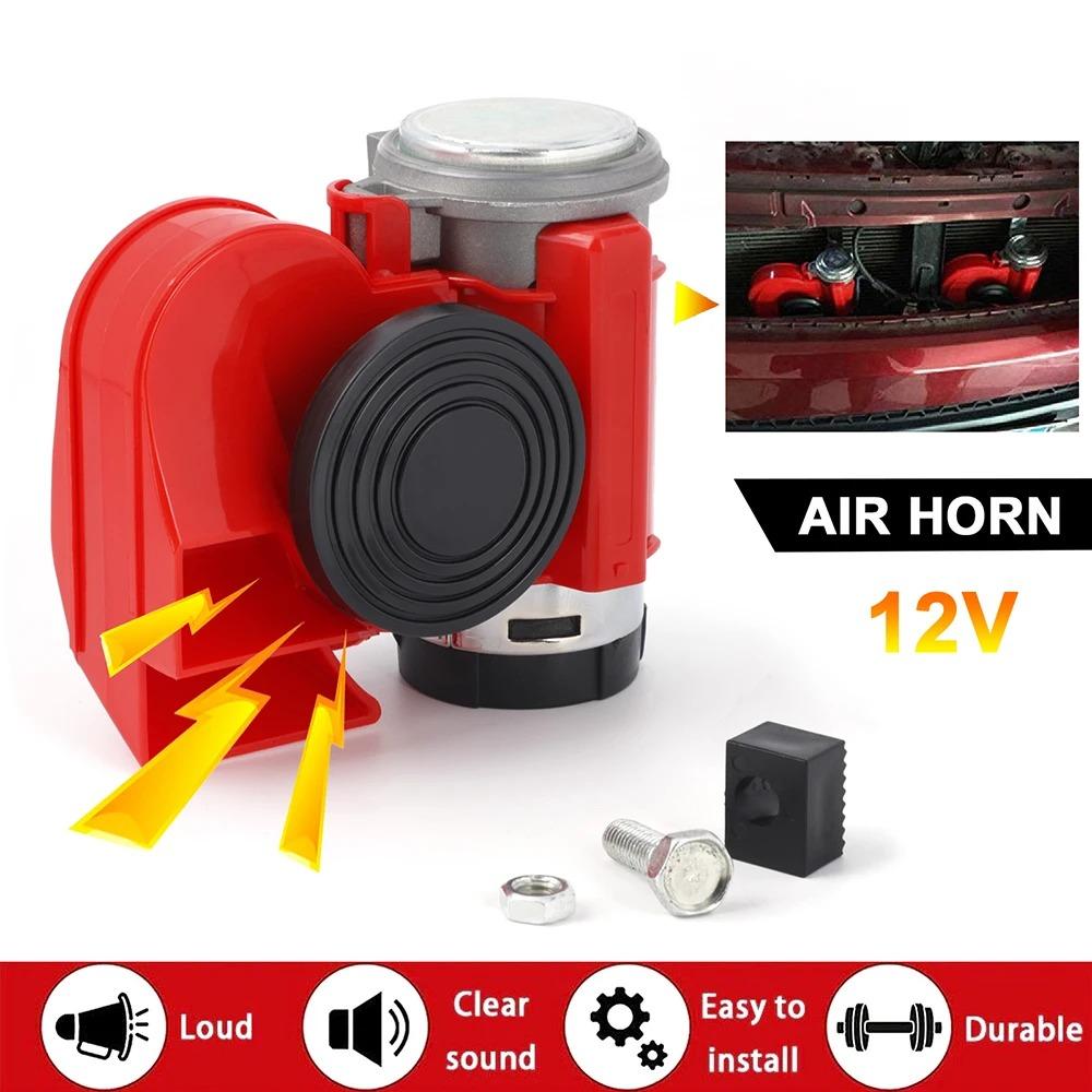 12V 115dB Car Air Horn Red Compact Dual Tone Electric Pump Loud Siren Vehicle for Car Motorcycle Truck Bicycle
