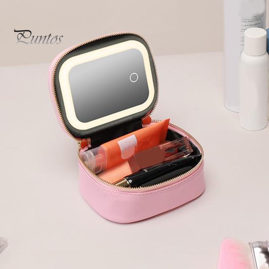 Travel Makeup Bag with LED Mirror Large Capacity Zipper Closure Portable Size Makeup Case Cosmetic Brush Organizer