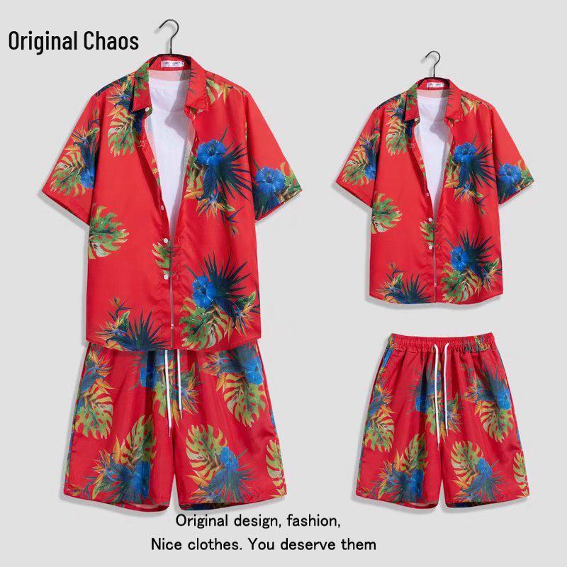 Hawaiian Floral Beach Resort Unisex Two-Piece Set: Loose Short Sleeve Shirt & Shorts