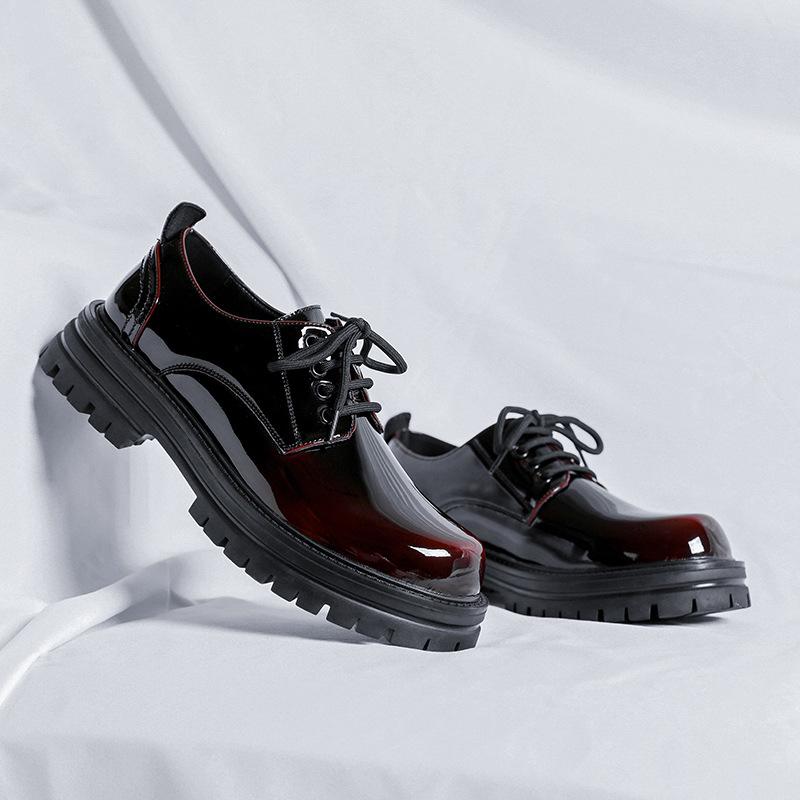 Spring And Autumn Small Leather Shoes Men'S Hong Kong Style Japanese Bright Black Youth Platform British Style Shoes 65225-R
