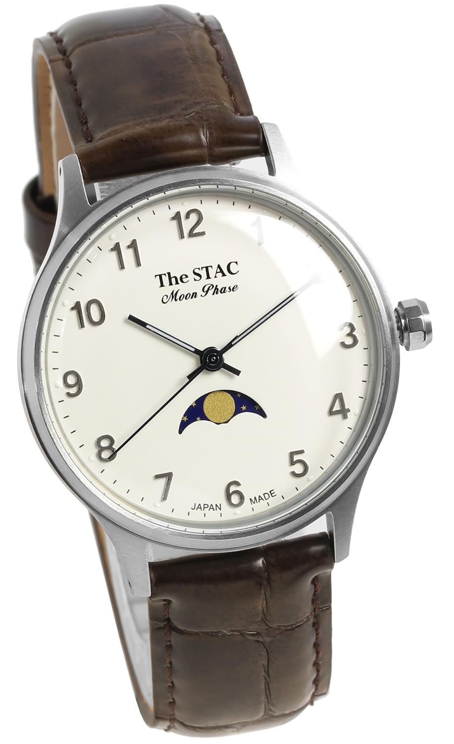 

Часы STAC Made in Japan 36 мм, старинные, ретро, унисекс, фазы Луны, Arabia x White Brown Croco [The Stack] мужские, женские, ST-MF001