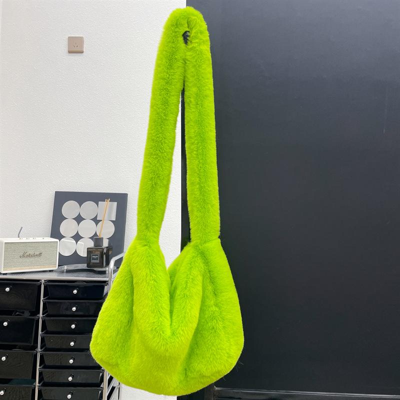 Y2k Cool Girls Crossbody Bag Faux Fur Shoulder Bags for Women Soft Plush Ladies Large Handbags Casual Female Zipper Tote Purse