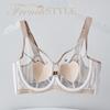 French Letter Embroidery Semi-transparent Mesh Heart Cup Bra Light and Thin Breast-revealing Small Memory Wire Support Bra