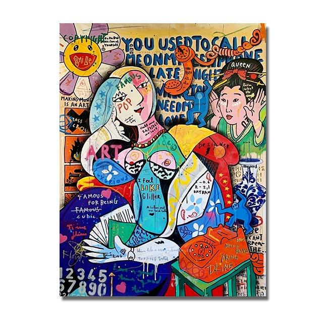 

Фігурка Пікассо Картина на полотні Абстрактні відомі картини Графіті Ілюстрації Настінні плакати та принти для домашнього декору у вітальні 60x80cm No Framed