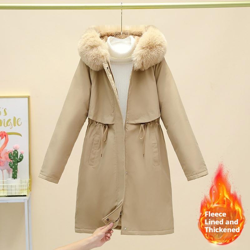 Winter Women's Plush and Thickened Parka Long Loose Large Fur Collar Coat