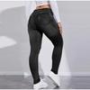 High Stretch Drawstring Denim Inspired Leggings for Women High Waist Slim Fit Lifted Buttocks Solid Color Tight Pants 2025 Spring