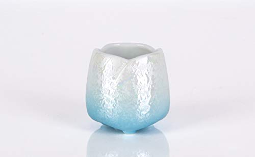 Buddhist Altar Set, Yawaragi Lustre Blue, 5-piece set, 3.0 inch: Tea cup, rice bowl, flower vase, incense burner, candle holder. Stylish, mini, modern