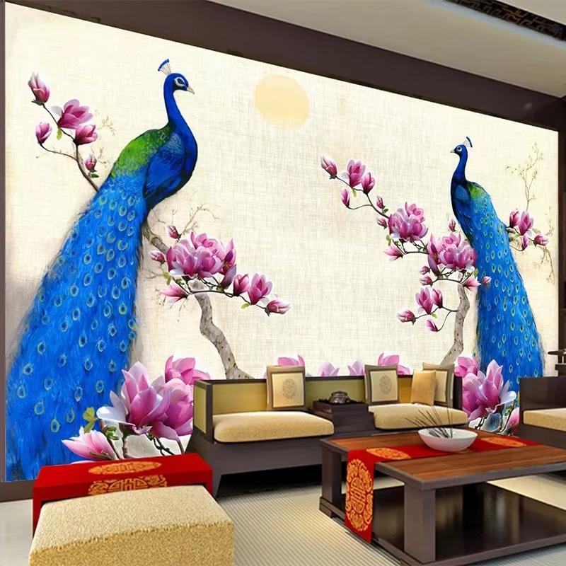 

Mural Wallpaper 3d Blue Peacock Oil Painting Living Room Tv Sofa Study Home Decor Classic Wall Papers 200 cm(W) x 140 cm(H)