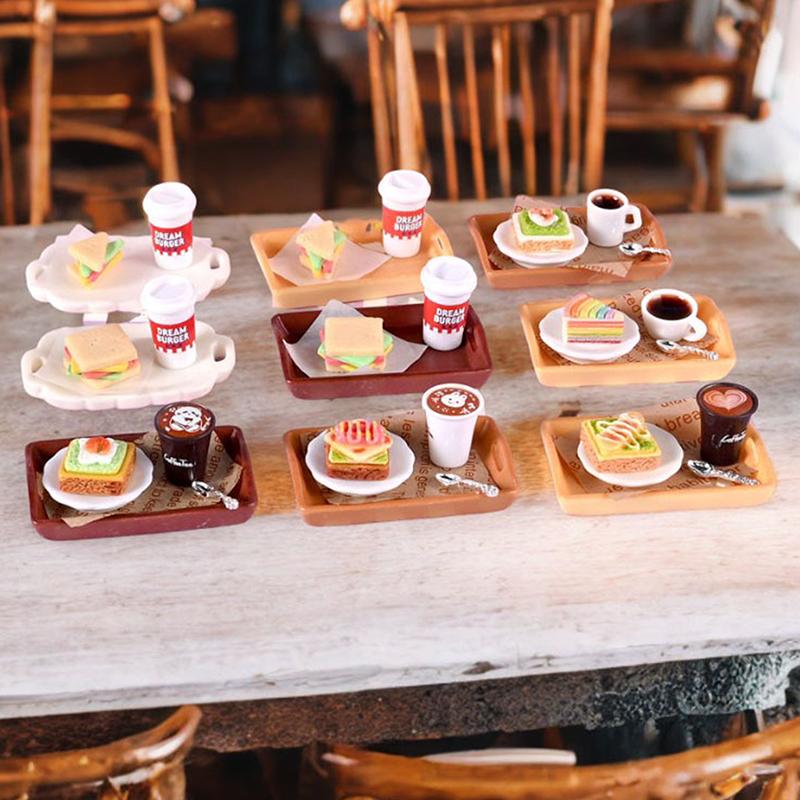 2Set 1/6 Scale Miniature Dollhouse Sumilation Mini Milk Tea Cake With Plate For Kid Pretend Play Toys