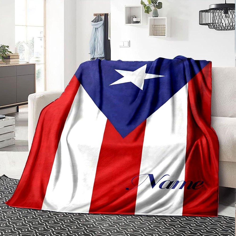 Puerto Rico Flag Design Home Customize Your Name Blankets Soft And Cozy For All Seasons Perfect For Picnics Sofa Office Bed Living Room Ideal Gift For