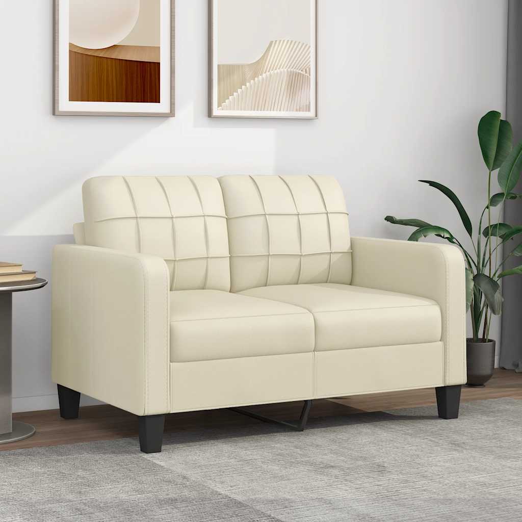 2 Seater Sofa Cream 120 cm Faux Leather