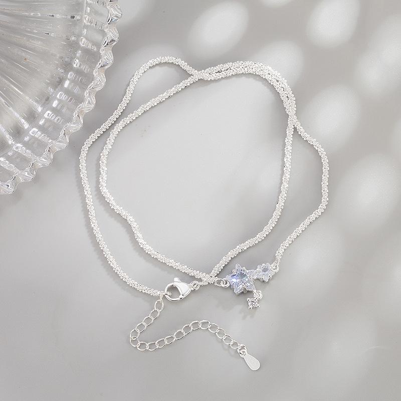 925 Silver Necklace Cute Five Pointed Star Smile Dimple Pendant for Women Girl Jewelry Gift