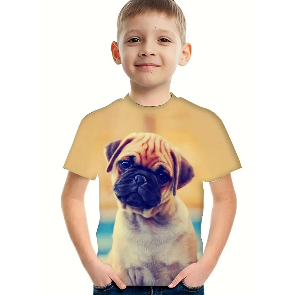 Nové retro psí 3D tištěné ležérní dětské oblečení top tričko módní dětské oblečení pro chlapce