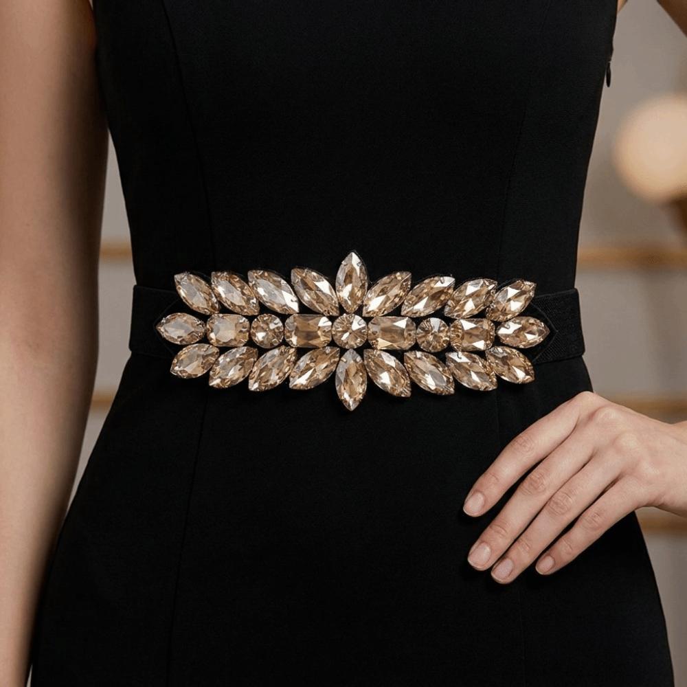 Large-Grain Crystal Stretch Waist Belt Rhinestone Waist Cincher Elastic Waist Belt  Wedding
