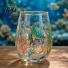 Unique Painted Tea Cup Sea Turtle Glass Tumbler Ocean Theme Drinking Mug Borosilicate Stemless Coffee Mug for Juice Beach Gift Nature Lovers Juice
