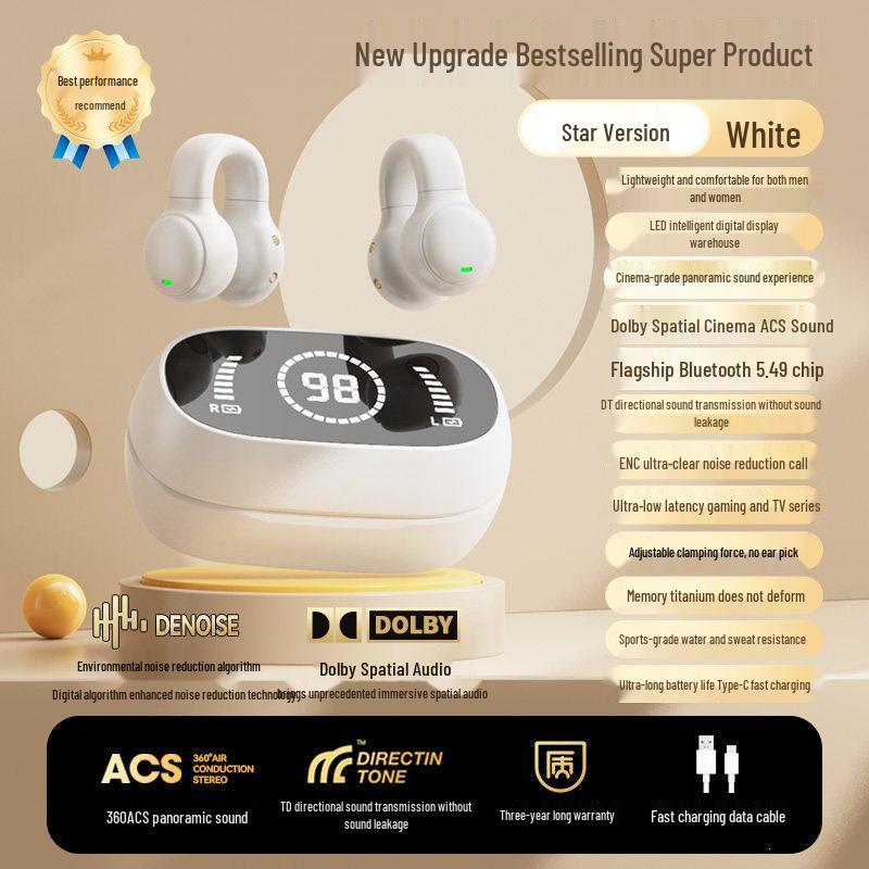 Bone Conduction Wireless Bluetooth Earbuds - 2026 Model, Ear Clip/Hooks for Men & Women Sports