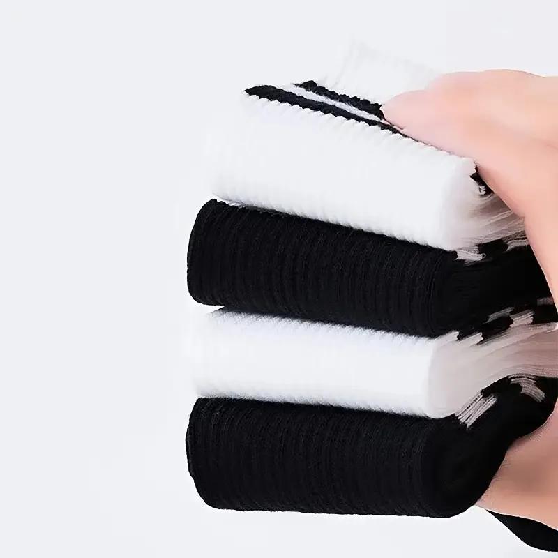 5 Pairs Neutral Striped Round Neck Socks Spring Summer Sweat Absorbing Breathable Solid Color Couple Sports Leisure Sock