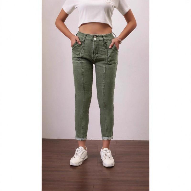 Women s Jeans Stretch High-waist Green Pants Simple Slim Slimming Design Suitable All Seasons M
