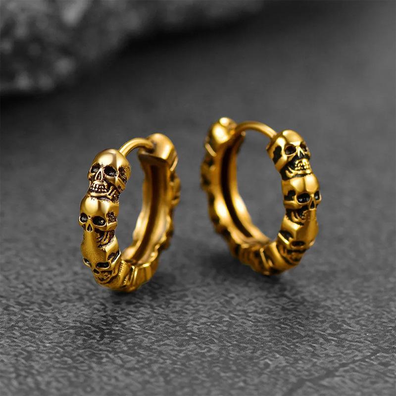 Cercei Personalizați pentru Bărbați, Cercei Americani Frumoși Ruffian Street Hip-Hop, Cercei cu Textură Retro Craniu